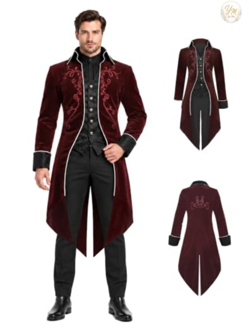 Mens Velvet Renaissance Pirate Tailcoat Jacket Steampunk Victorian Costume